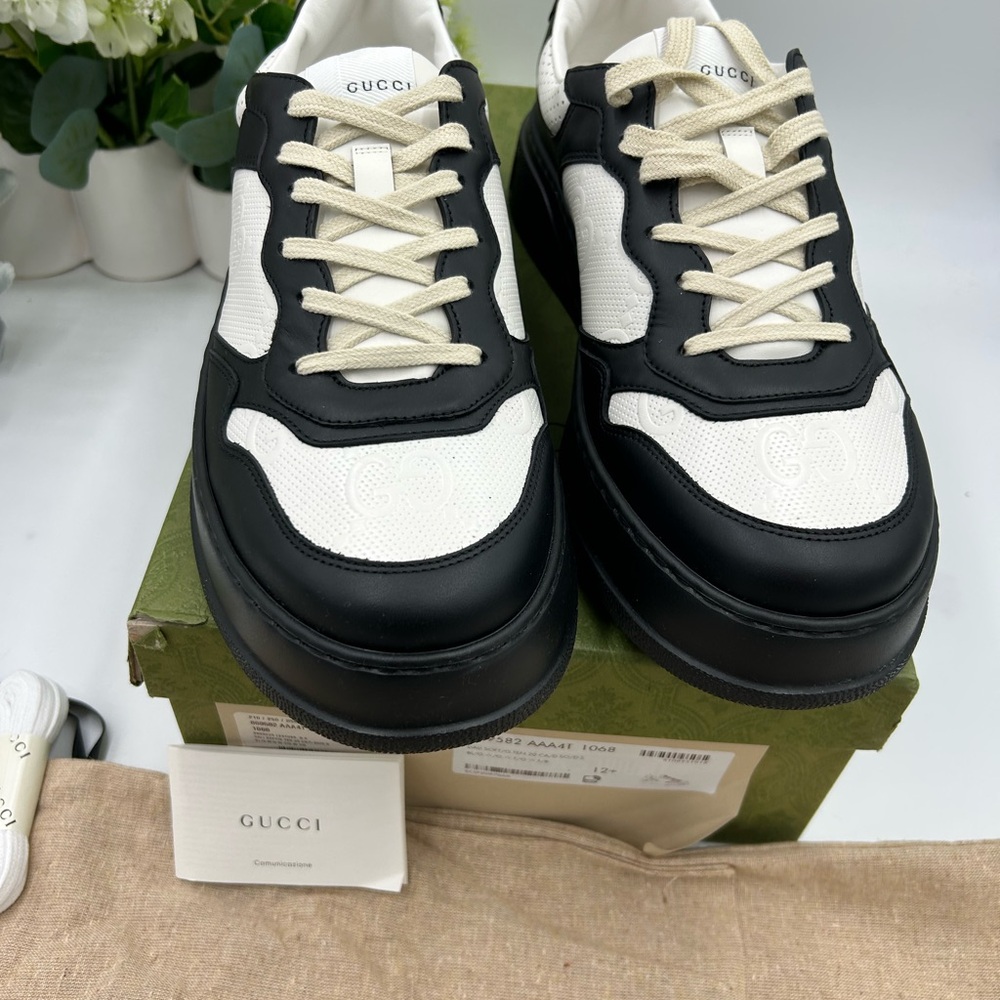 Men's Gucci GG embossed Leather black/white sneakers size 12.5 made in Italy - Picture 4 of 10